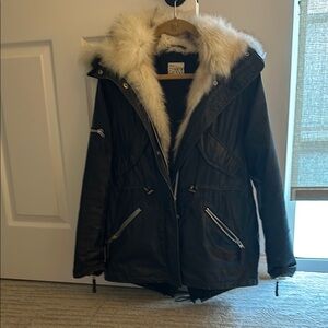 Navy Winter Parka with Fur Trim
